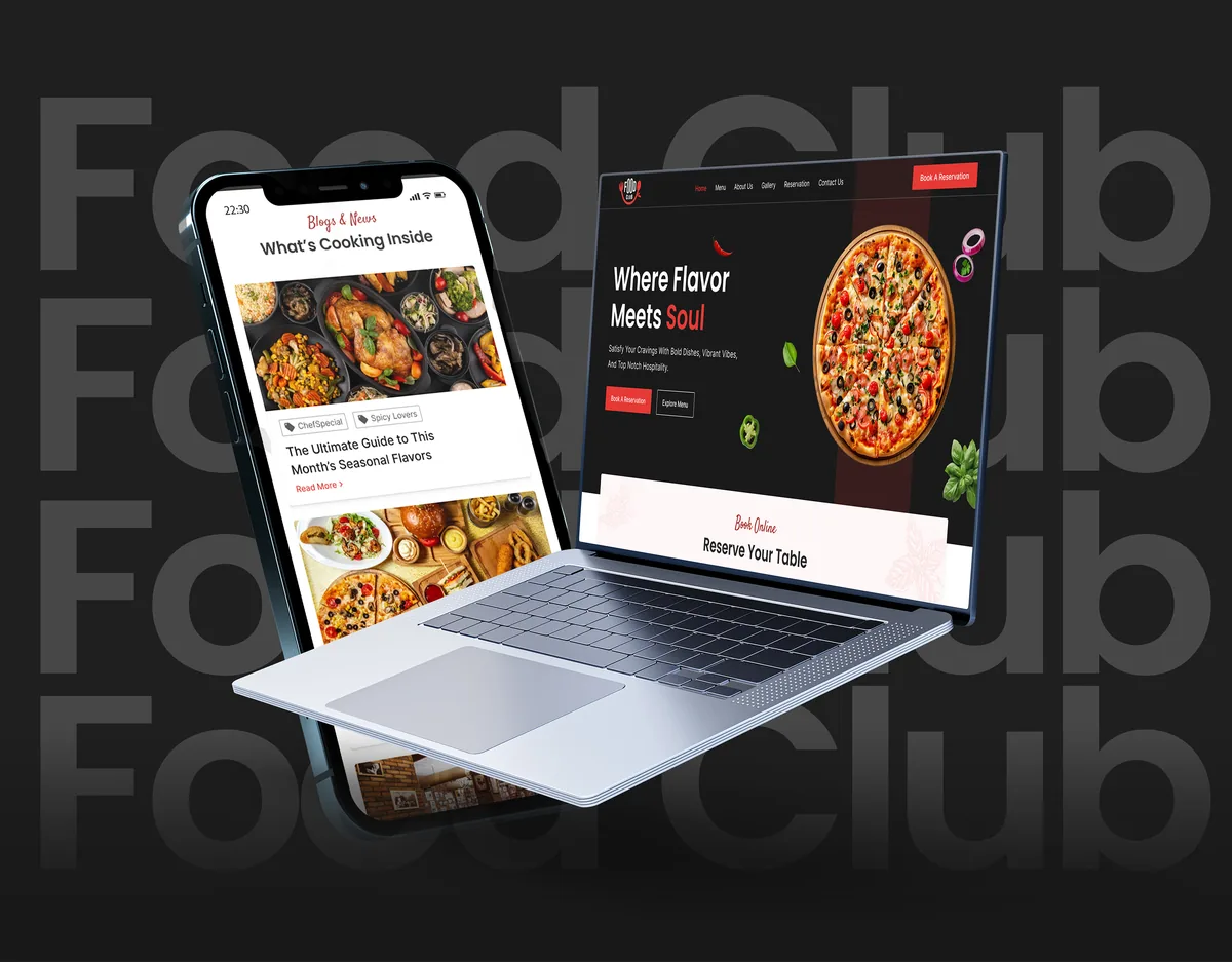 Food Club restaurant website with online table reservation — designed by Boca Raton Website Designer